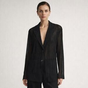Adolfo Dominguez Black Crinkle Blazer Size M 2 Button Single Breasted Oversized
